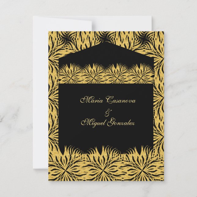 elegant black card gold star flower einladung (Vorderseite)