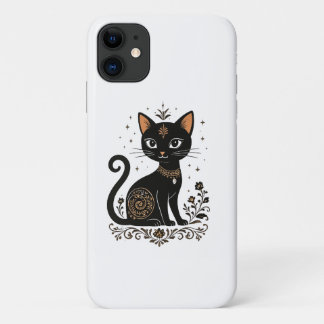 Elegant Black Cat Art Phone Case – Vintage Floral 