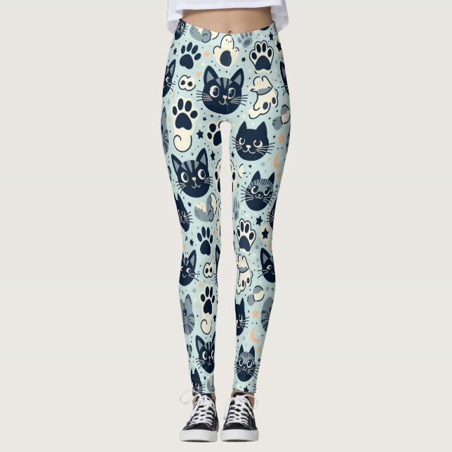 Elegant Black Cat Chic Leggings (Vorderseite)