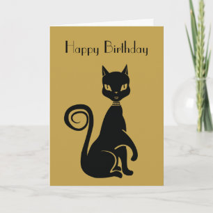 Elegant Black Cat Happy Birthday Karte