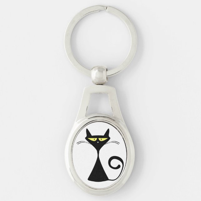 Elegant Black Cat Minimalist Art Schlüsselanhänger (Vorderseite)