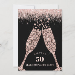 Elegant Black Champagne Toast 50. Geburtstagsparty Einladung