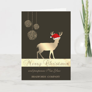 Elegant Black, Christmas Deer, Santa Hat, Company Feiertagskarte