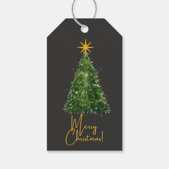Elegant Black Christmas Tree Gift Tag  Geschenkanhänger (Vorderseite)