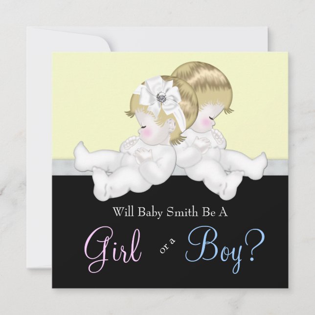 Elegant Black Damask Gender Reveal Einladung (Vorderseite)