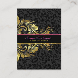 Elegant Black Damasks Gold Floral Lace Visitenkarte