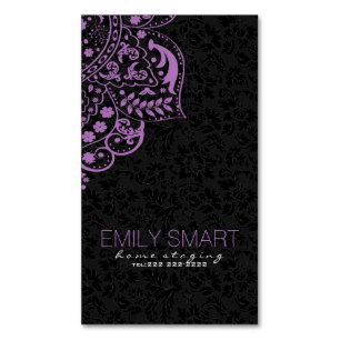 Elegant Black Damasks Lila Vintage Spitze Magnetische Visitenkarte