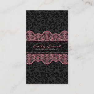 Elegant Black Damasks Pink Lace Visitenkarte