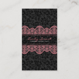 Elegant Black Damasks Pink Lace Visitenkarte