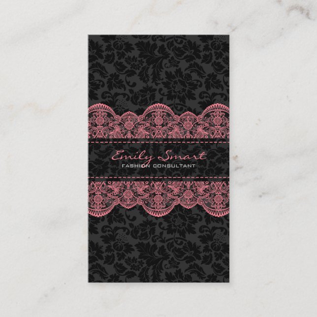 Elegant Black Damasks Pink Lace Visitenkarte (Vorderseite)