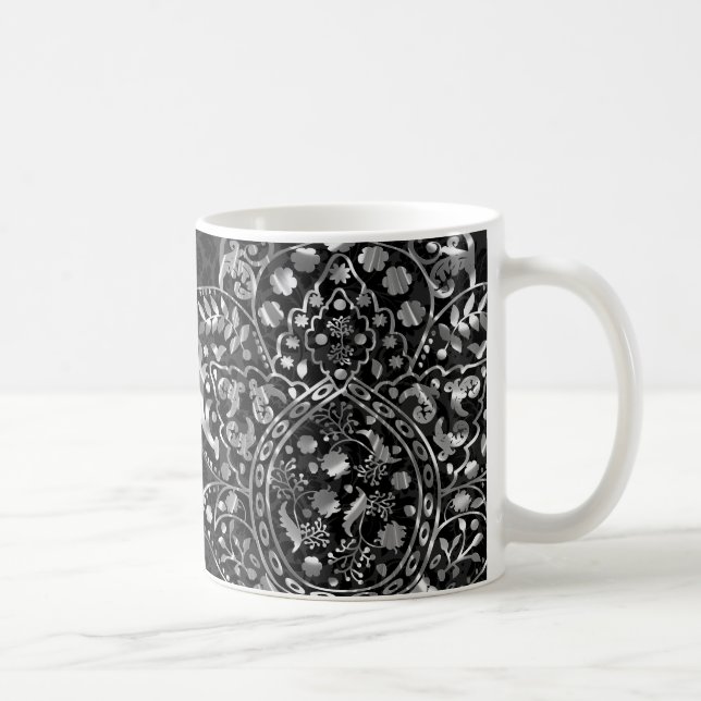 Elegant Black Damasks Silver Metallic Vintage Spit Kaffeetasse (Rechts)