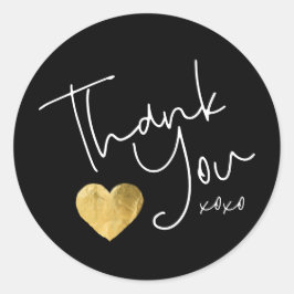 Elegant Black Danke Gold Heart Hand geschrieben Runder Aufkleber