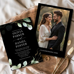 Elegant Black Eucalyptus Foto Greenerity Wedding Einladung