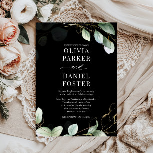 Elegant Black Eucalyptus Rustic Greenerity Wedding Einladung
