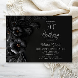 Elegant Black Floral 70th Birthday Party Einladung