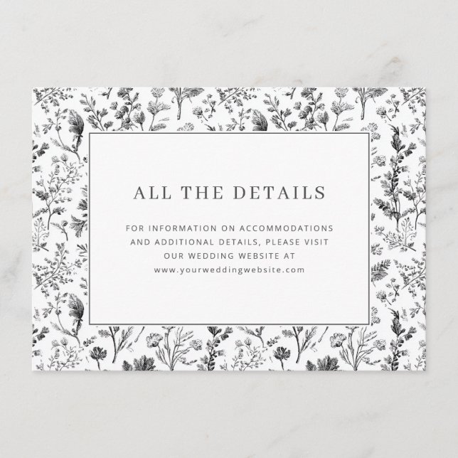 Elegant Black Floral Botanical Begleitkarte (Vorderseite)