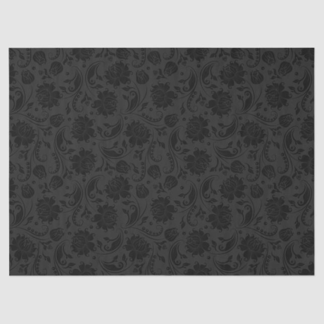Elegant Black Floral Damasks 2 Over Dark Gray Seidenpapier (Vorderseite)