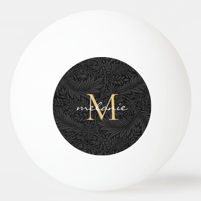 Elegant BlacK Floral Gold Script Monogram Tischtennisball (Vorderseite)