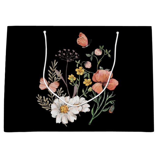 Elegant Black Floral Große Geschenktüte (Vorderseite)