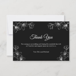 Elegant Black Floral Line Art Wedding Dankeskarte