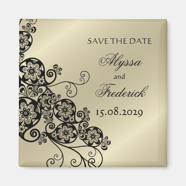 Elegant Black Floral Paisley Save the Date Vintag Magnet (Vorne)