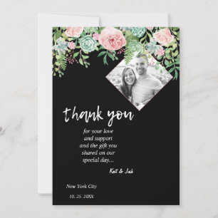 Elegant Black Floral Pink Wedding Danke CARD Einladung