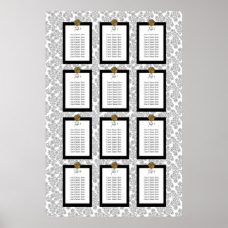 Elegant Black Floral Toile Seating Chart Poster