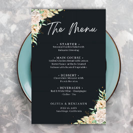 Elegant Black Floral Wedding Menu Template Menükarte