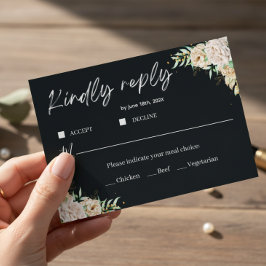 Elegant Black Floral Wedding RSVP Card Template