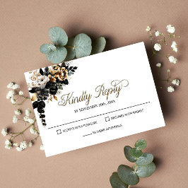 Elegant Black Floral Wedding RSVP Karte
