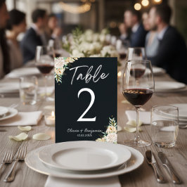 Elegant Black Floral Wedding Table Number Card Tischnummer