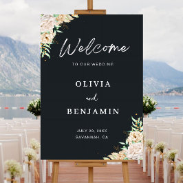 Elegant Black Floral Wedding Welcome Sign Acrylschild