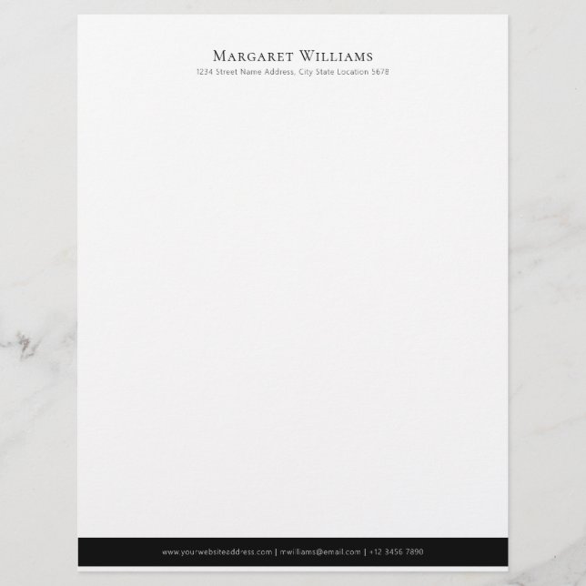 Elegant Black Footer Name Address Letterhead Briefbogen (Vorderseite)