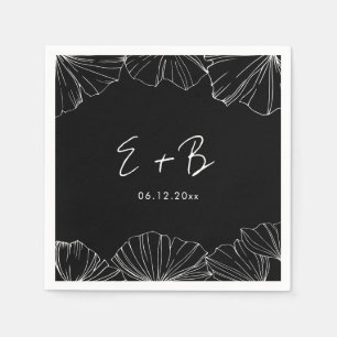 Elegant Black Ginkgo Biloba Hochzeit Serviette