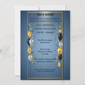 Elegant Black Gold 30th Birthday Party Invitation  Einladung