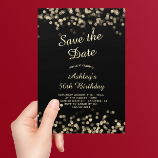 Elegant Black Gold 50. Geburtstag Save The Date