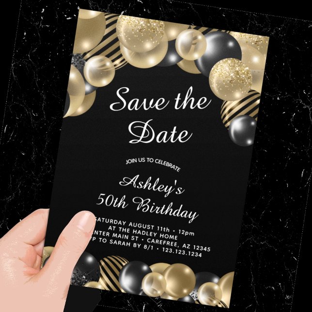 Elegant Black Gold 50. Geburtstag Save The Date (Von Creator hochgeladen)