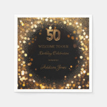 Elegant Black & Gold 50. Geburtstagspapier Napkin