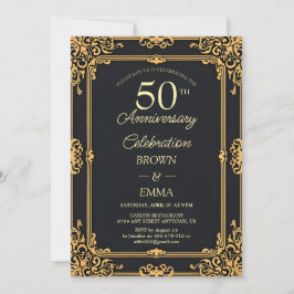 Elegant Black Gold 50th Anniversary Celebration In Einladung