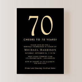 Elegant Black Gold 70th Birthday Party Einladung