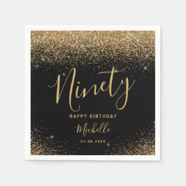 Elegant Black Gold 90. Geburtstag Glitzer Name Serviette