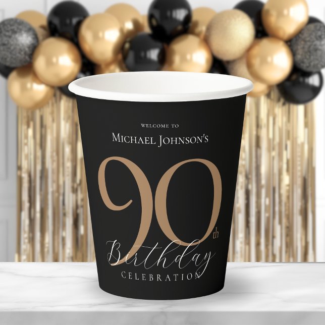 Elegant Black Gold 90. Geburtstag Pappbecher (Elegant Black Gold 90th Birthday Paper Cups)