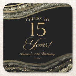 Elegant Black Gold Agate 15. Geburtstagsparty Rechteckiger Pappuntersetzer