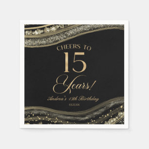 Elegant Black Gold Agate 15. Geburtstagsparty Serviette