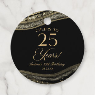 Elegant Black Gold Agate 25. Geburtstagsparty Geschenkanhänger