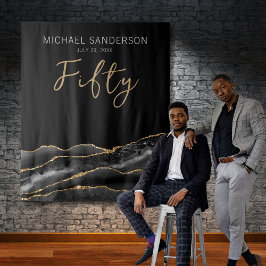 Elegant Black Gold Agate 50. Geburtstag Hintergrun Wandteppich