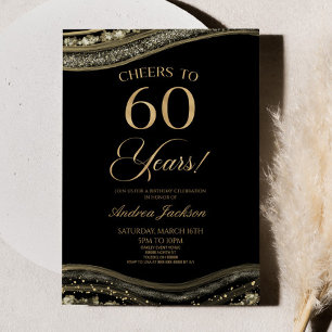 Elegant Black Gold Agate 60. Geburtstagsparty Einladung