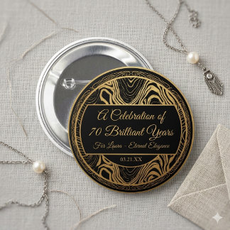 Elegant Black Gold Agate 70th Birthday Party Favor Button