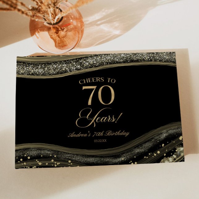 Elegant Black Gold Agate 70th Birthday Party Gästebuch (Von Creator hochgeladen)