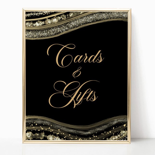 Elegant Black Gold Agate Cards & Gifts Sign Poster (Von Creator hochgeladen)